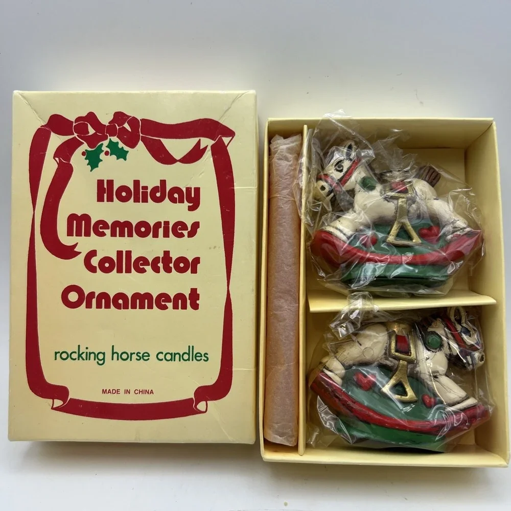 Vintage Holiday Memories Collector Ornament  Rocking Horse Candle Holders NIB